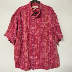 Tommy Bahama Red Floral Hawaiian Short Sleeve Button Down Shirt Mens Size XL